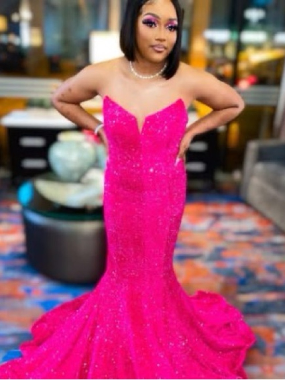 Strapless Fuchsia Sequin Mermaid Prom Dress